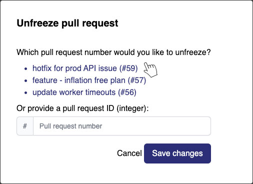 Merge Freeze unfreeze individual pull request by name